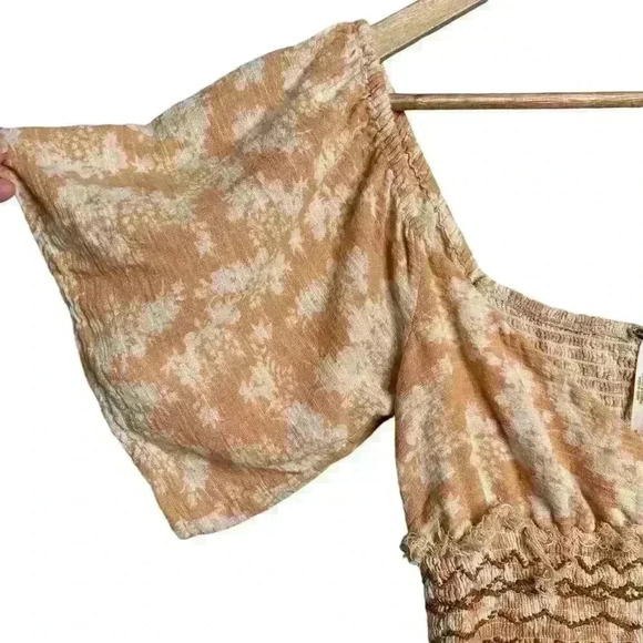 Free People Ellis Neutral Peasant Smocked Dress Size Small Boho Maxi Cottagecore - Picture 8 of 13